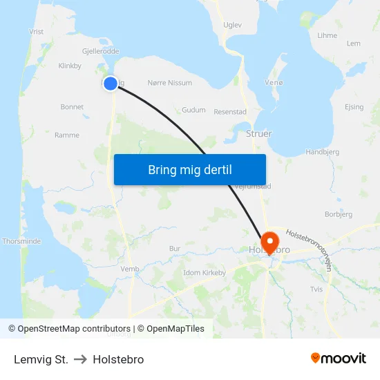 Lemvig St. to Holstebro map