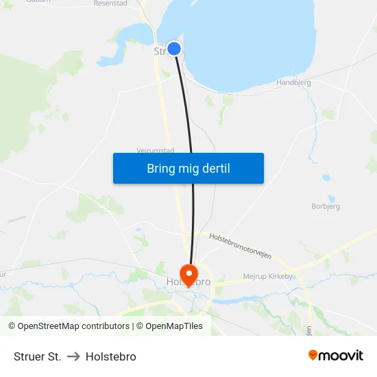 Struer St. to Holstebro map