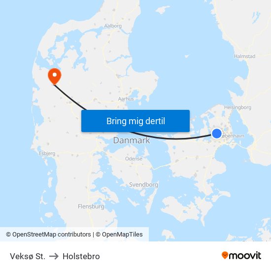 Veksø St. to Holstebro map