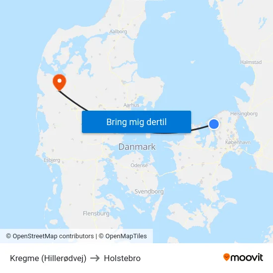 Kregme (Hillerødvej) to Holstebro map