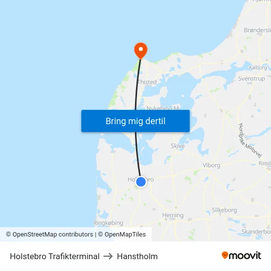 Holstebro Trafikterminal to Hanstholm map
