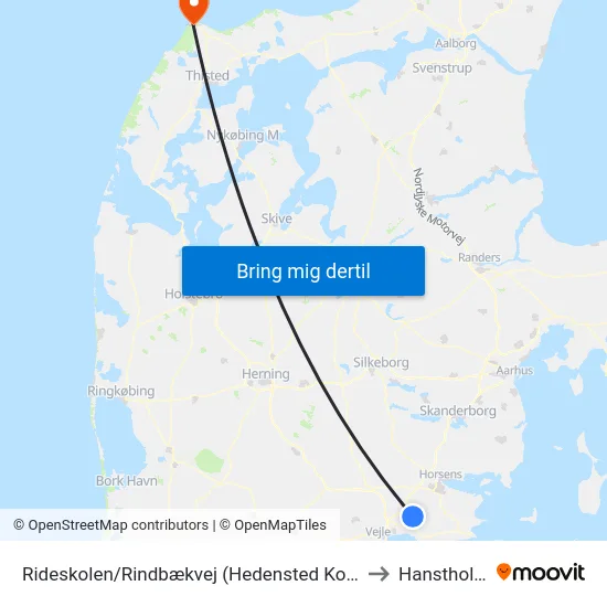Rideskolen/Rindbækvej (Hedensted Kom) to Hanstholm map
