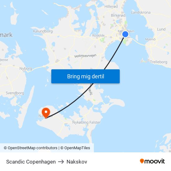 Scandic Copenhagen to Nakskov map