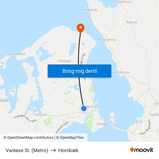 Vanløse St. (Metro) to Hornbæk map