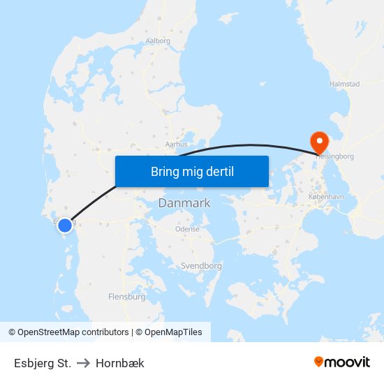 Esbjerg St. to Hornbæk map