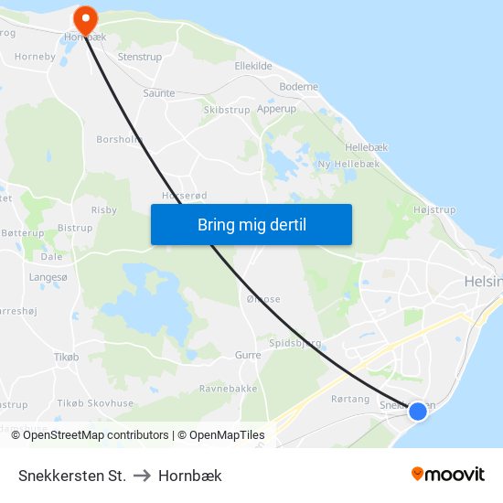 Snekkersten St. to Hornbæk map