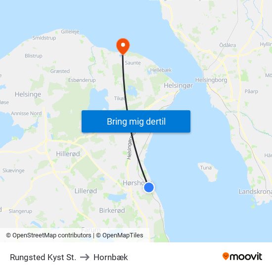 Rungsted Kyst St. to Hornbæk map