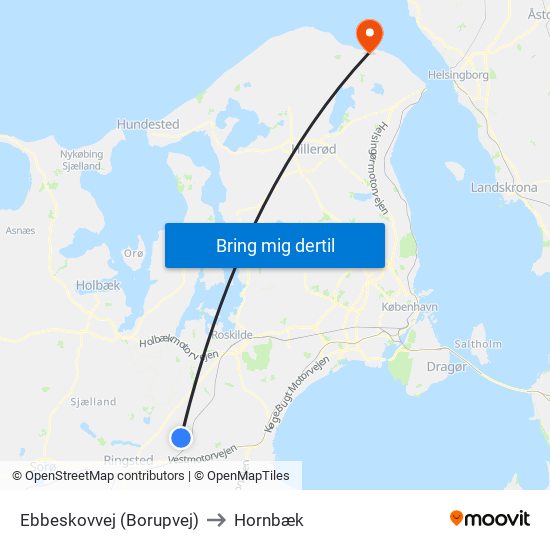 Ebbeskovvej (Borupvej) to Hornbæk map