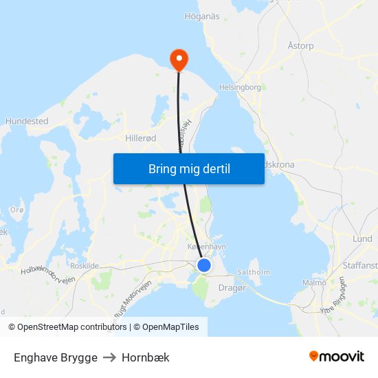 Enghave Brygge to Hornbæk map