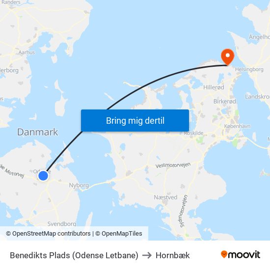 Benedikts Plads (Odense Letbane) to Hornbæk map