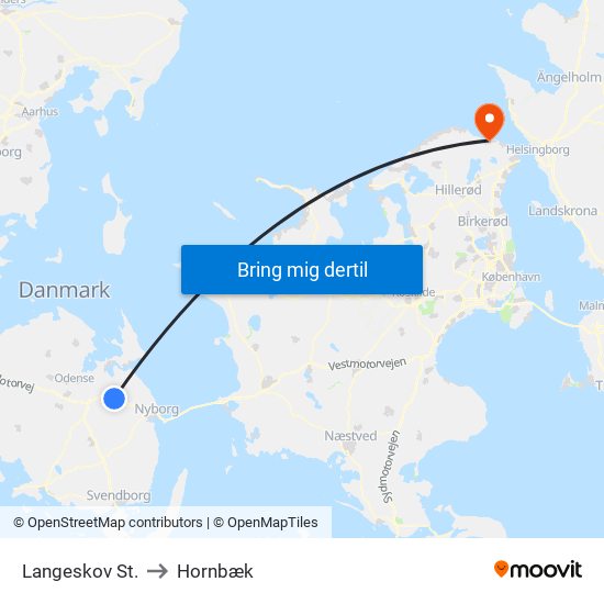 Langeskov St. to Hornbæk map