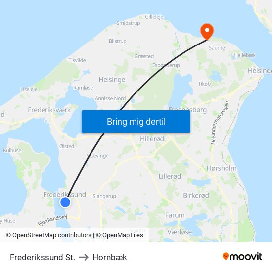 Frederikssund St. to Hornbæk map