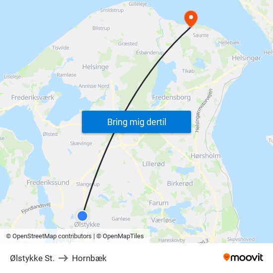 Ølstykke St. to Hornbæk map