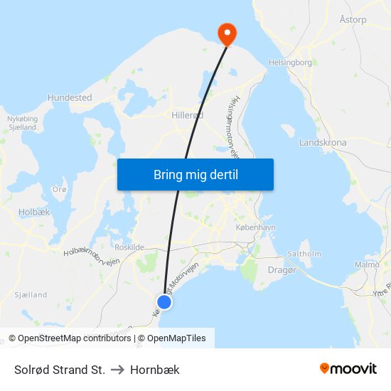 Solrød Strand St. to Hornbæk map