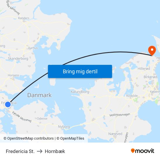 Fredericia St. to Hornbæk map