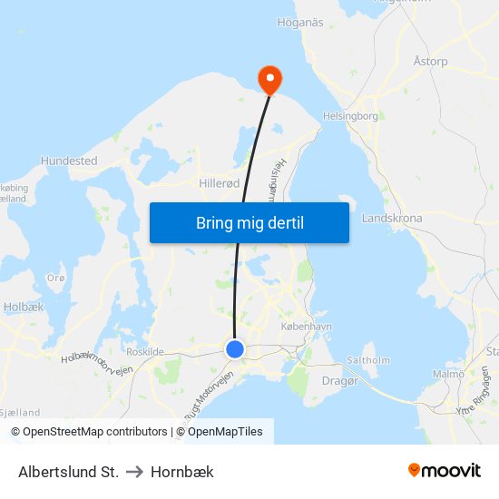 Albertslund St. to Hornbæk map