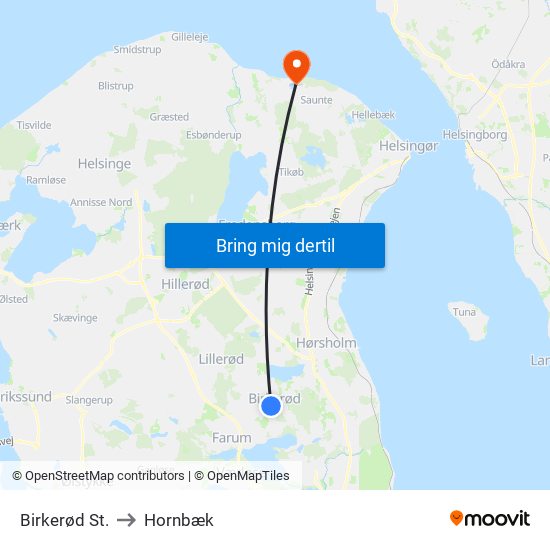 Birkerød St. to Hornbæk map