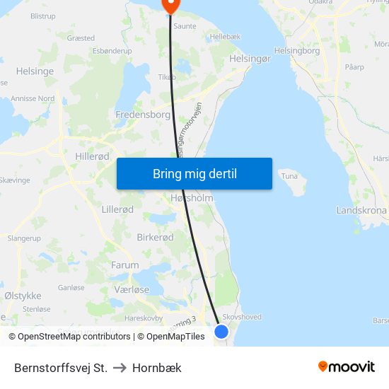 Bernstorffsvej St. to Hornbæk map