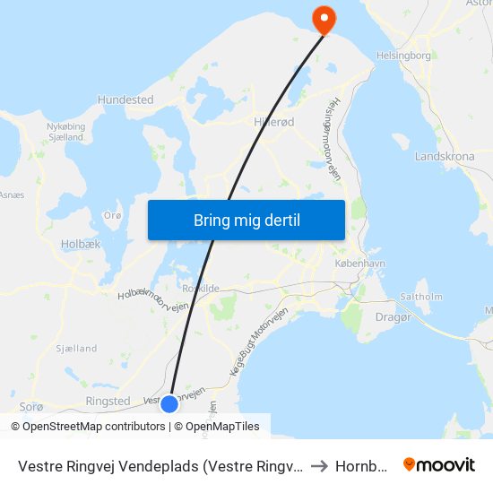 Vestre Ringvej Vendeplads (Vestre Ringvej) to Hornbæk map
