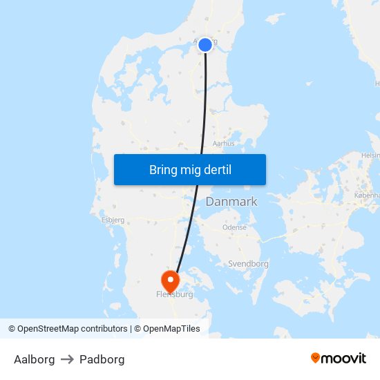 Aalborg to Padborg map