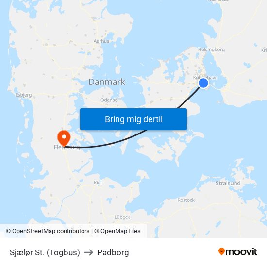 Sjælør St. (Togbus) to Padborg map