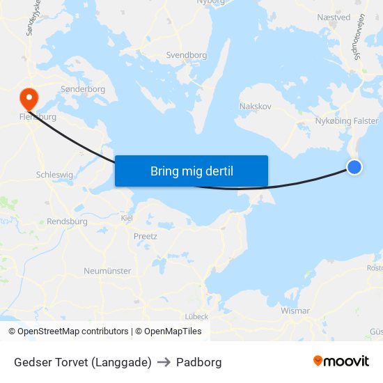 Gedser Torvet (Langgade) to Padborg map