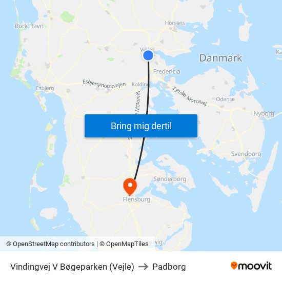 Vindingvej V Bøgeparken (Vejle) to Padborg map