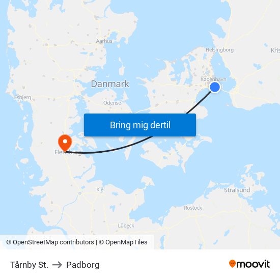 Tårnby St. to Padborg map