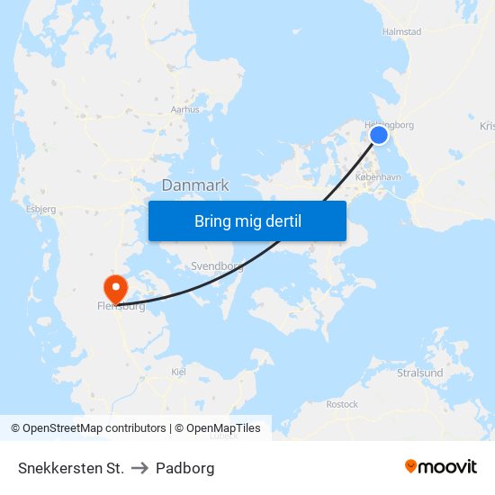Snekkersten St. to Padborg map