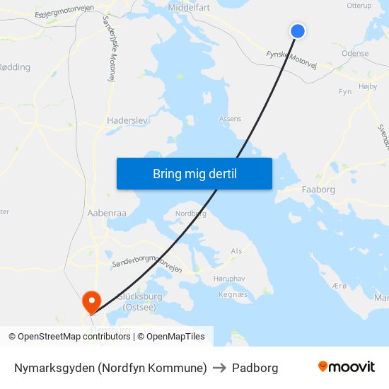 Nymarksgyden (Nordfyn Kommune) to Padborg map