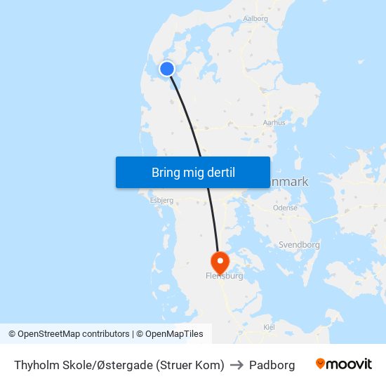 Thyholm Skole/Østergade (Struer Kom) to Padborg map