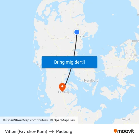 Vitten (Favrskov Kom) to Padborg map