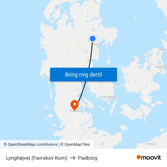 Lynghøjvej (Favrskov Kom) to Padborg map