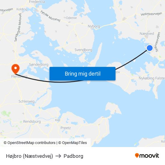 Højbro (Næstvedvej) to Padborg map