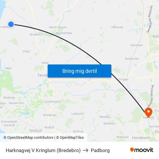 Harknagvej V Kringlum (Bredebro) to Padborg map