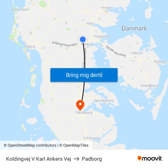 Koldingvej V Karl Ankers Vej to Padborg map