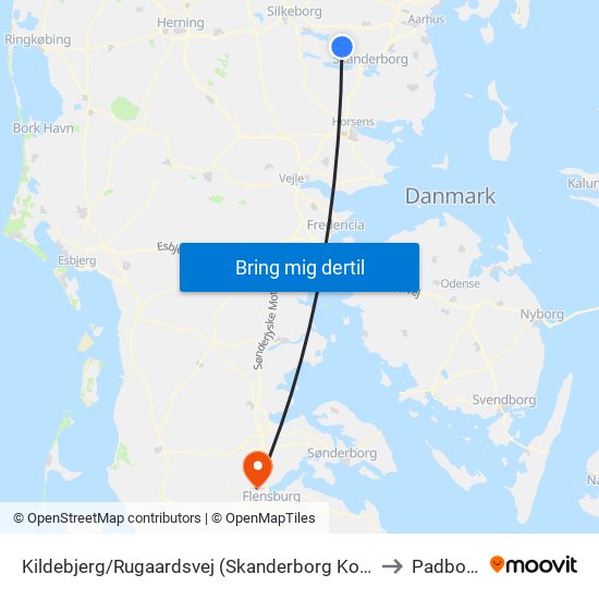 Kildebjerg/Rugaardsvej (Skanderborg Kom) to Padborg map