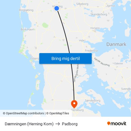 Dæmningen (Herning Kom) to Padborg map