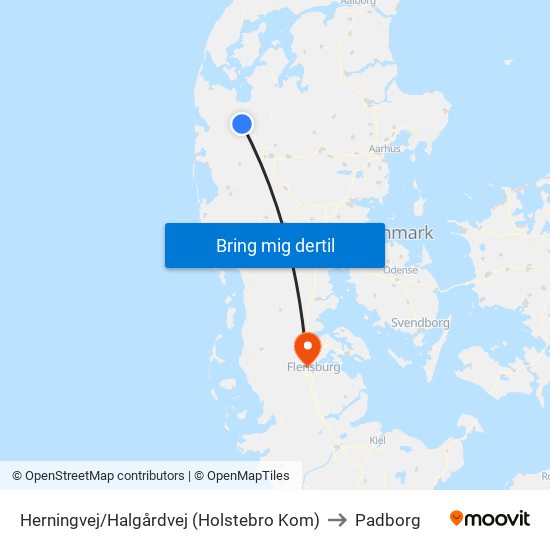 Herningvej/Halgårdvej (Holstebro Kom) to Padborg map