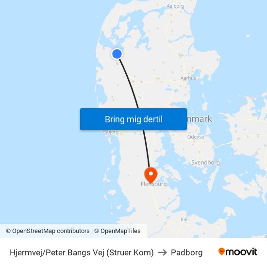 Hjermvej/Peter Bangs Vej (Struer Kom) to Padborg map