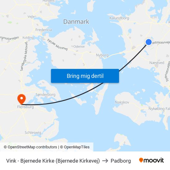 Vink - Bjernede Kirke (Bjernede Kirkevej) to Padborg map