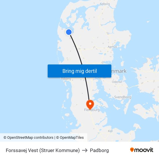 Forssavej Vest (Struer Kommune) to Padborg map