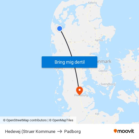 Hedevej (Struer Kommune to Padborg map
