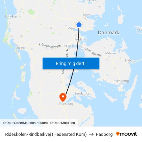 Rideskolen/Rindbækvej (Hedensted Kom) to Padborg map