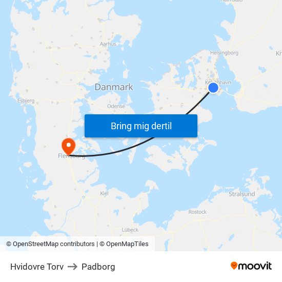 Hvidovre Torv to Padborg map