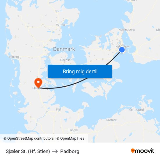 Sjælør St. (Hf. Stien) to Padborg map