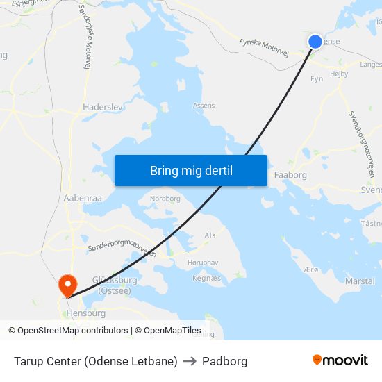Tarup Center (Odense Letbane) to Padborg map