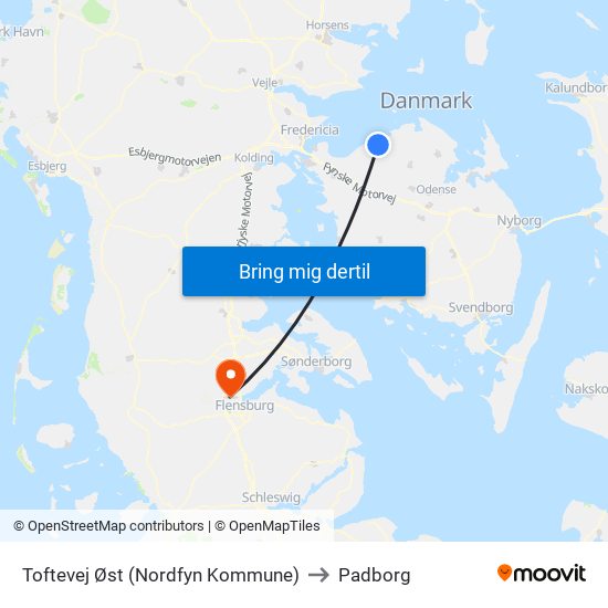 Toftevej Øst (Nordfyn Kommune) to Padborg map