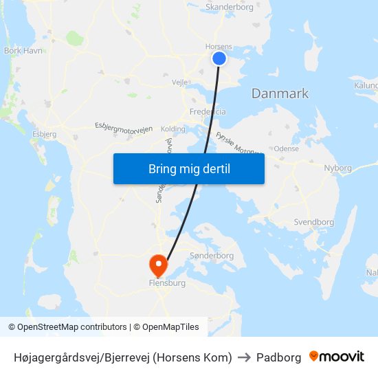 Højagergårdsvej/Bjerrevej (Horsens Kom) to Padborg map