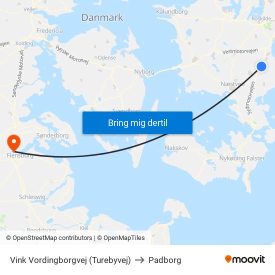 Vink Vordingborgvej (Turebyvej) to Padborg map